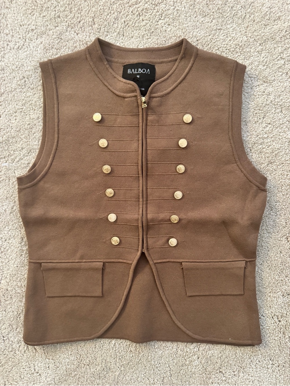 Balboa Women's Brown Military-Style Button Vest